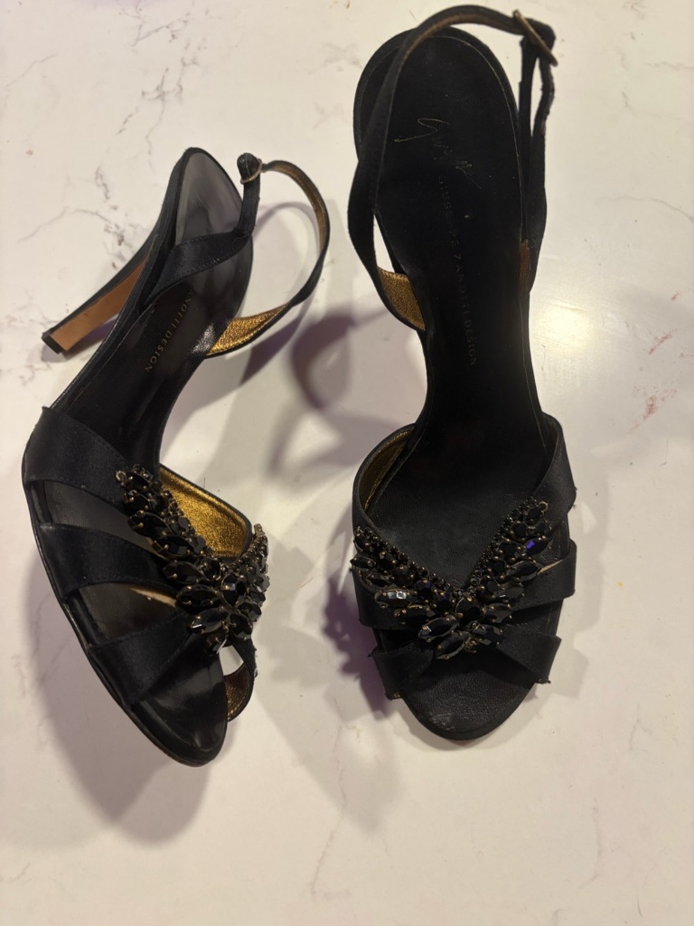 Giuseppe Zanotti Jeweled Black Silk Sandals